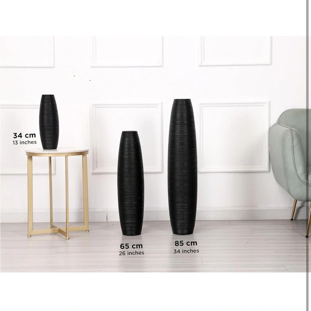Leewadee Black Floor Vase Large Flower Vase for Home Decor, 13 inches, Resin